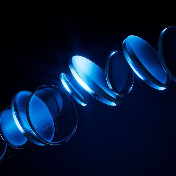 Lentes azuis conectadas em uma sequência